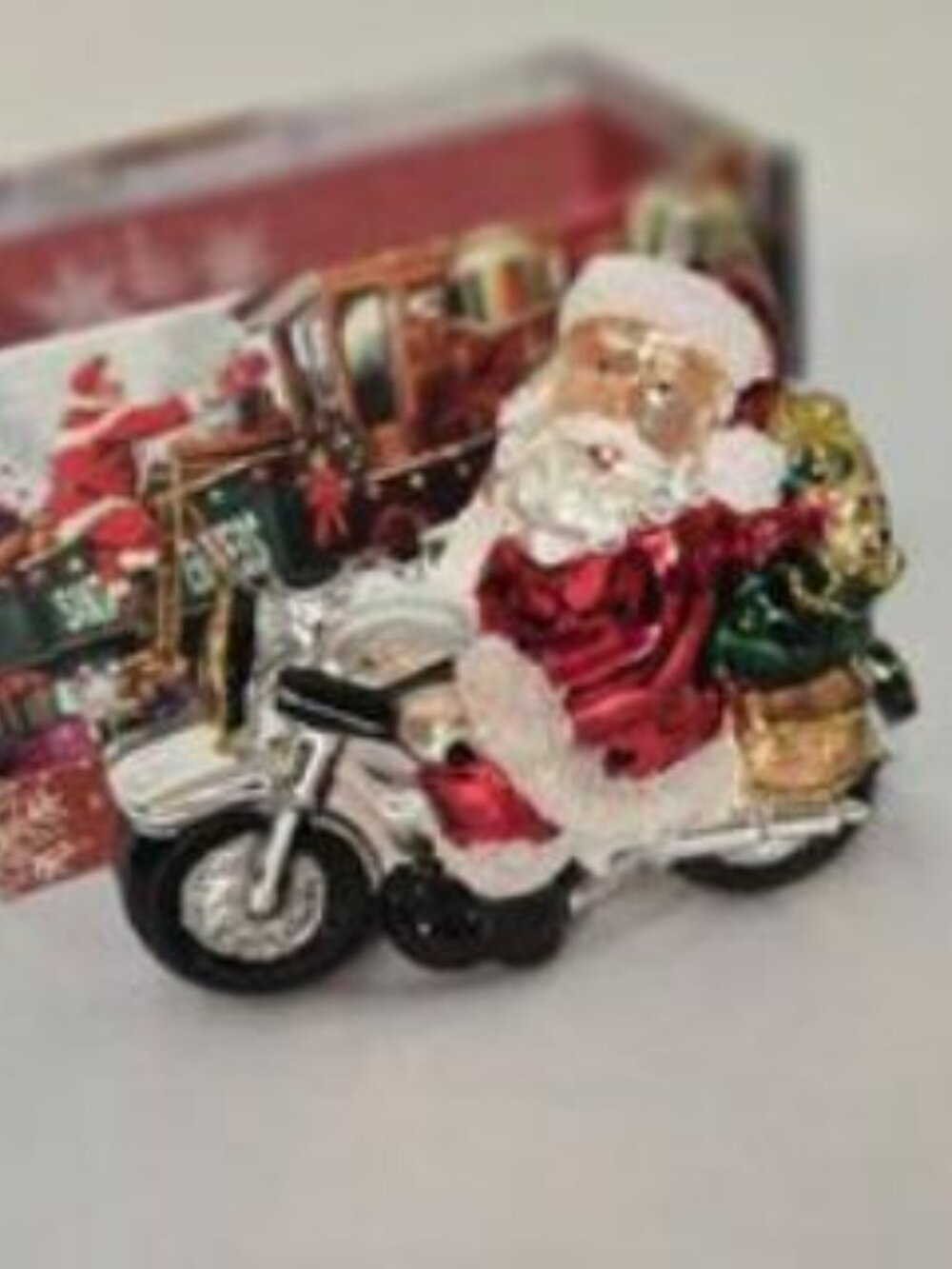 Santa Claus Motorcycle Christmas Figurine – Holiday Decor Collectible